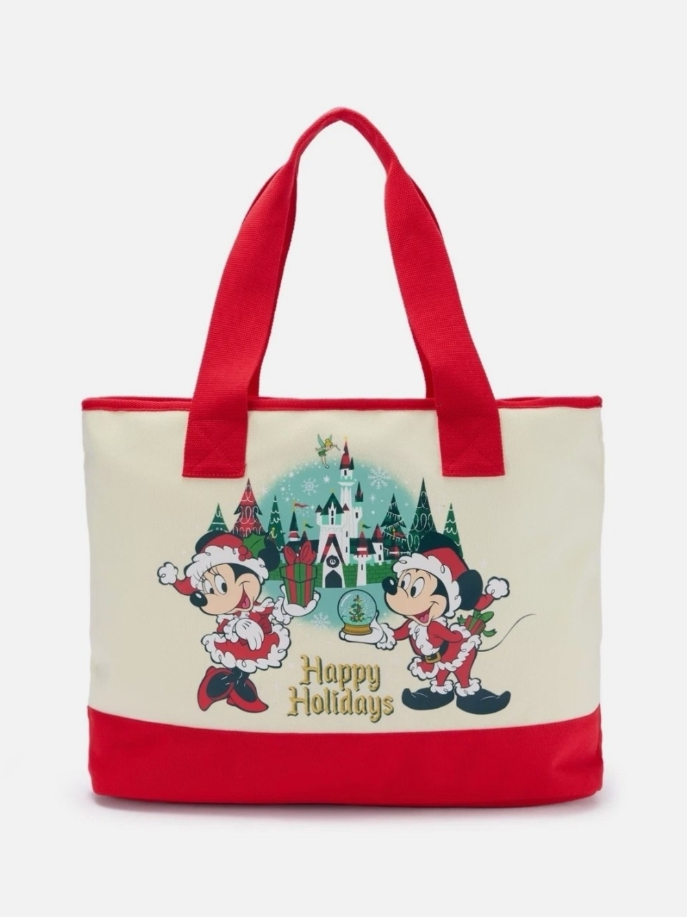 NWT Disney Parks Christmas Mickey Minnie Mouse Happy Holidays Canvas Tote 1Q